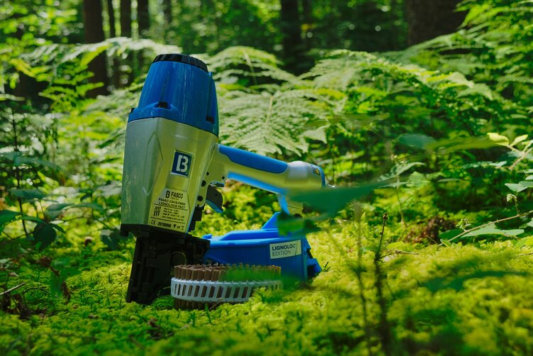 A FASCO® LIGNOLOC® Wooden Nailer from BECK, photographed in the forest